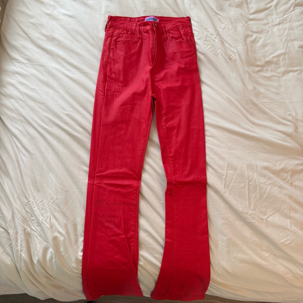 Edikted Flare Red Leather Pants